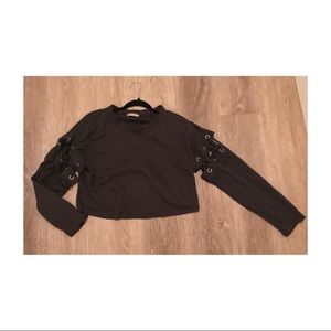 Zara Crop Top With Lace Up Sleeve Detail